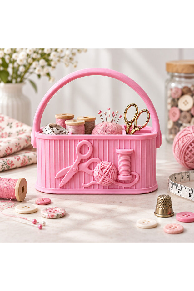Sewing Supplies Organizer – Compartmentalized Organizer Box with Handle for Thread, Scissors, and Needles