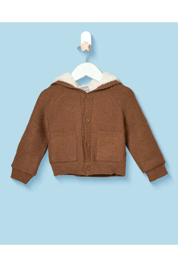 Infant Boys Brown Hooded Knitted Cardigan