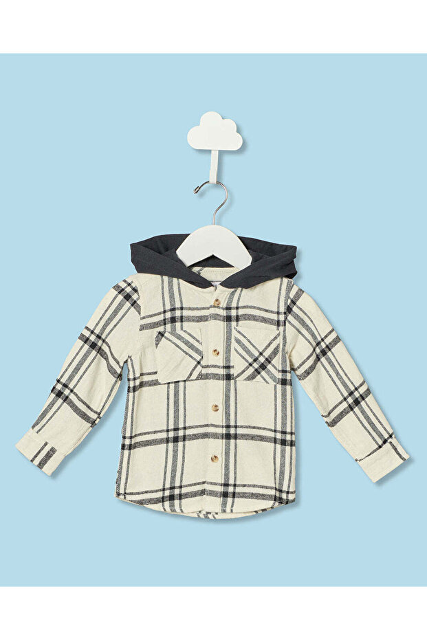 Infant Boys Ivory Checked Hooded Shirt