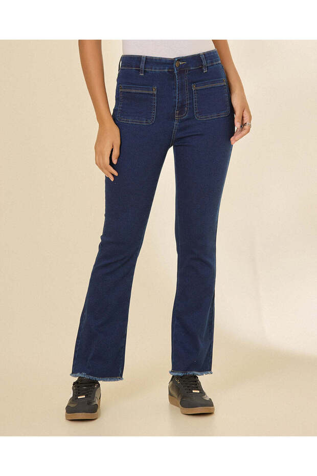Women Navy High Rise Kick Flare Jeans