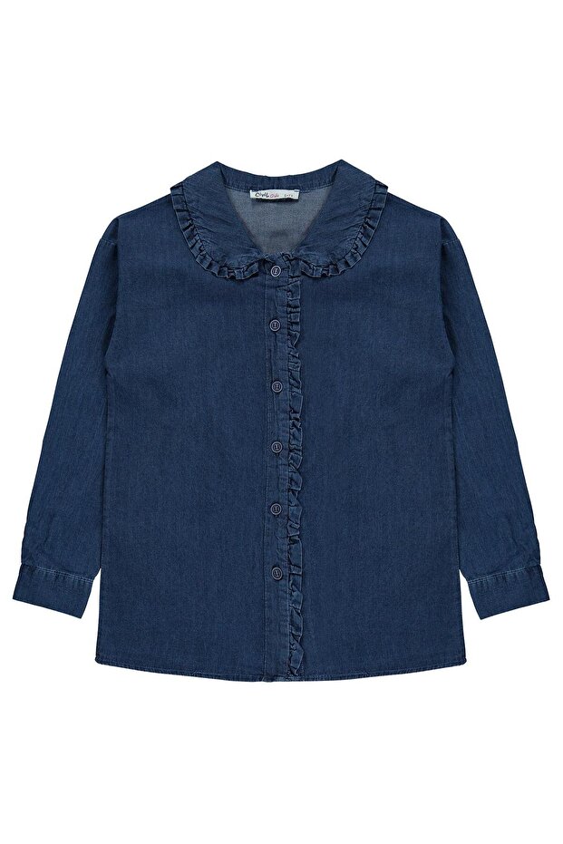 Ruffle Detailed Denim Shirt for 6-9 Years Old - Blue