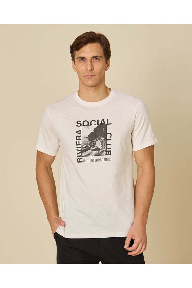 Men White Printed T-Shirt