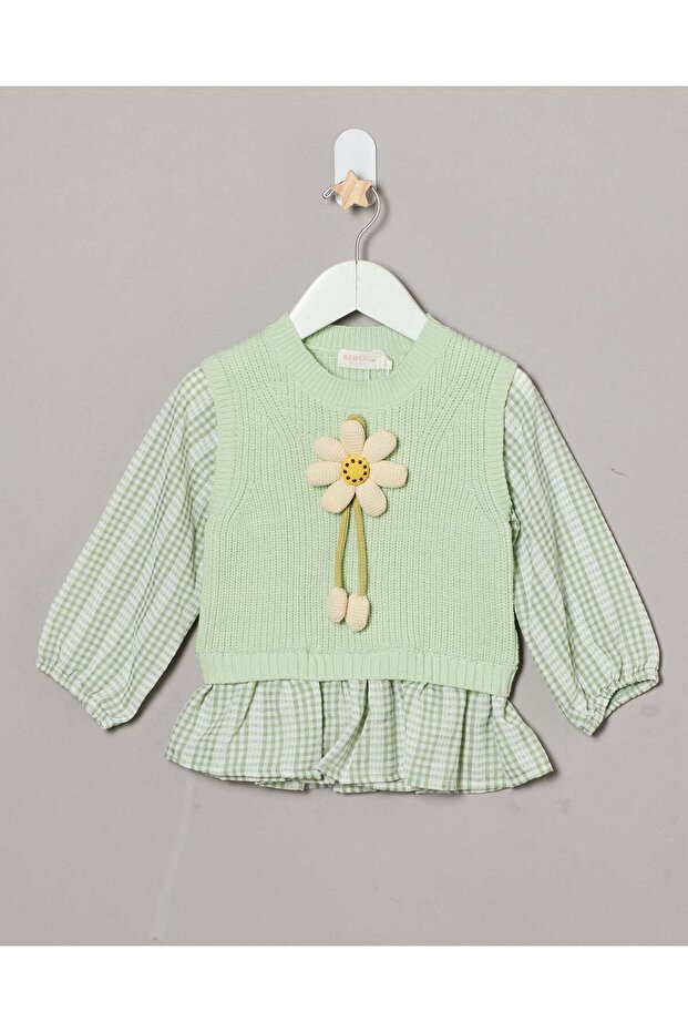 Infant Girls Green 3D Flower Pullover