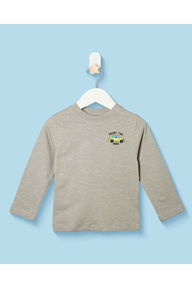 Infant Boys Grey Printed Crew Neck T-Shirt