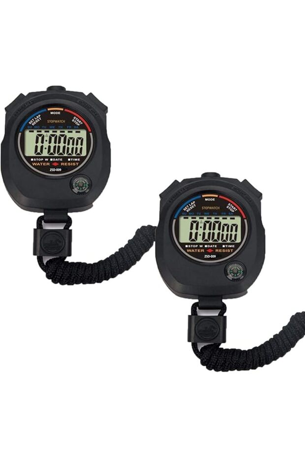 Pgzsy 2 Pack Multi-Function Electronic Digital Sport Stopwatch Timer, Large Display with Date Time a