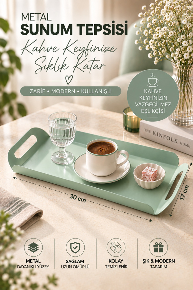 Metal Coffee Presentation Tray, Serving Tray, Decorative Tray with Handle 17*30 cm
