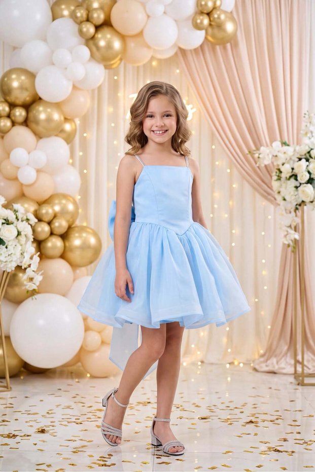 Girls' Princess Evening Dress with Large Ribbon Detail Elegant Design Children's Evening Dress 6-13 Years Old
