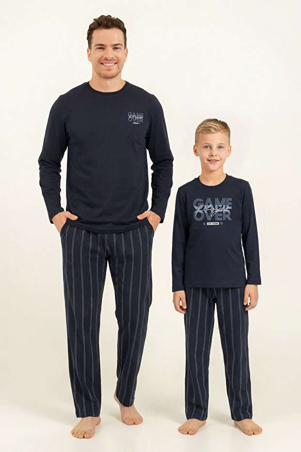 Father Son Game over Navy Blue Long Sleeve Pajama Set (Father and Son Sold Separately)