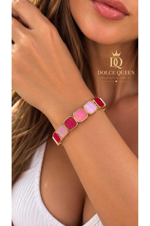 Pink Tone Gold Detailed Elastic Women's Bracelet