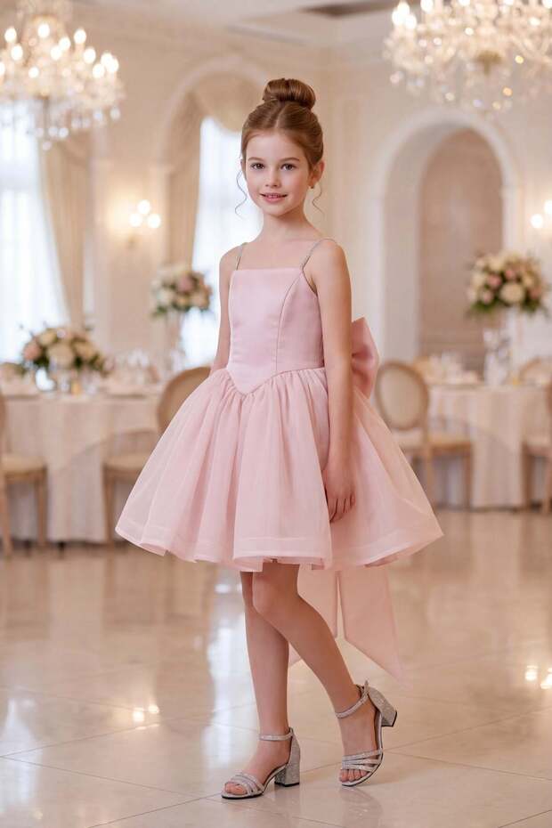Girls' Princess Evening Dress with Large Ribbon Detail Elegant Design Children's Evening Dress 6-13 Years Old