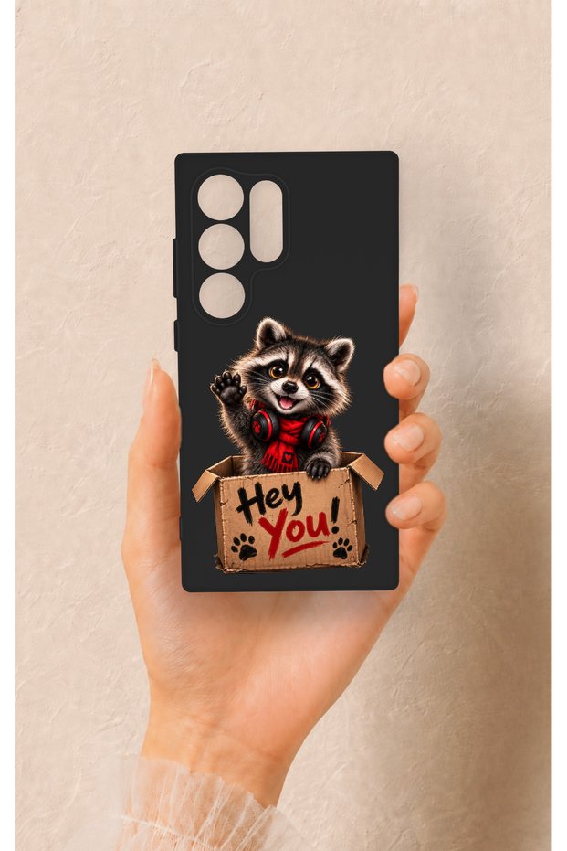 Samsung S24 Ultra Compatible Cute Raccoon Patterned Silicone Case