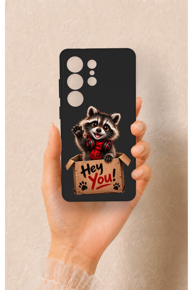 Samsung S26 Ultra Compatible Cute Raccoon Pattern Silicone Case