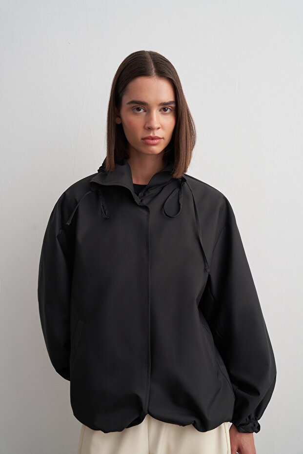 Wide Collar Bomber Jacket Black