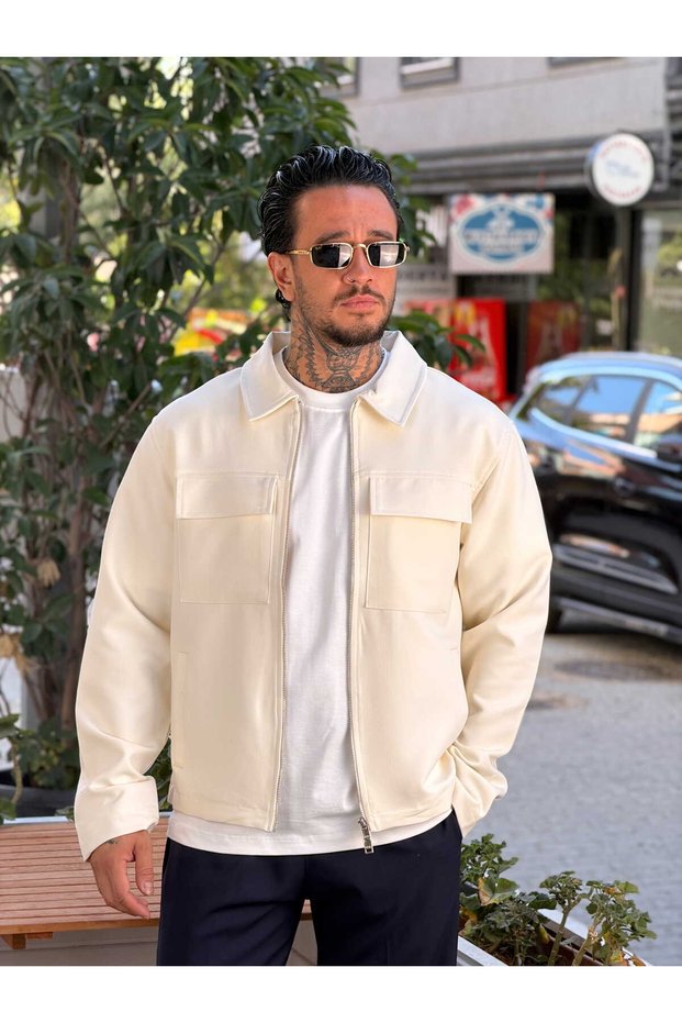 Chest Double Pocket Detailed Seasonal Jacket Cream 267021