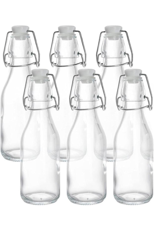 6Pack 8oz Flip Top Glass Bottle Swing Top Bottles with Airtight Seal Flip Caps for Kombucha, Be