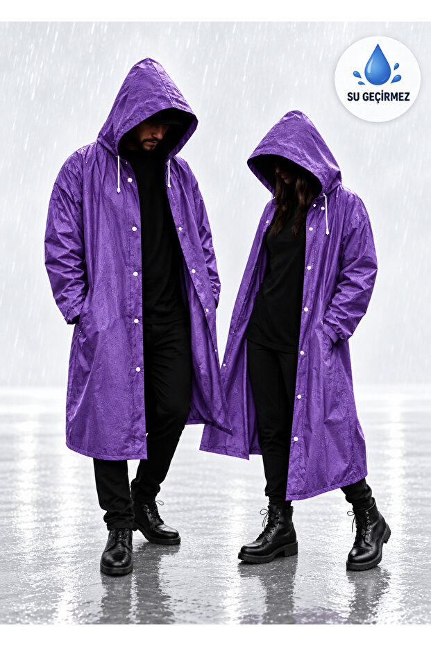 Waterproof Raincoat with Hood and Snap Fasteners Windproof Raincoat