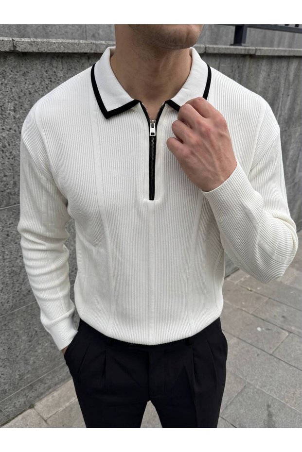 Men's Polo Collar Detailed Colored Regular Fit Knitwear Sweater