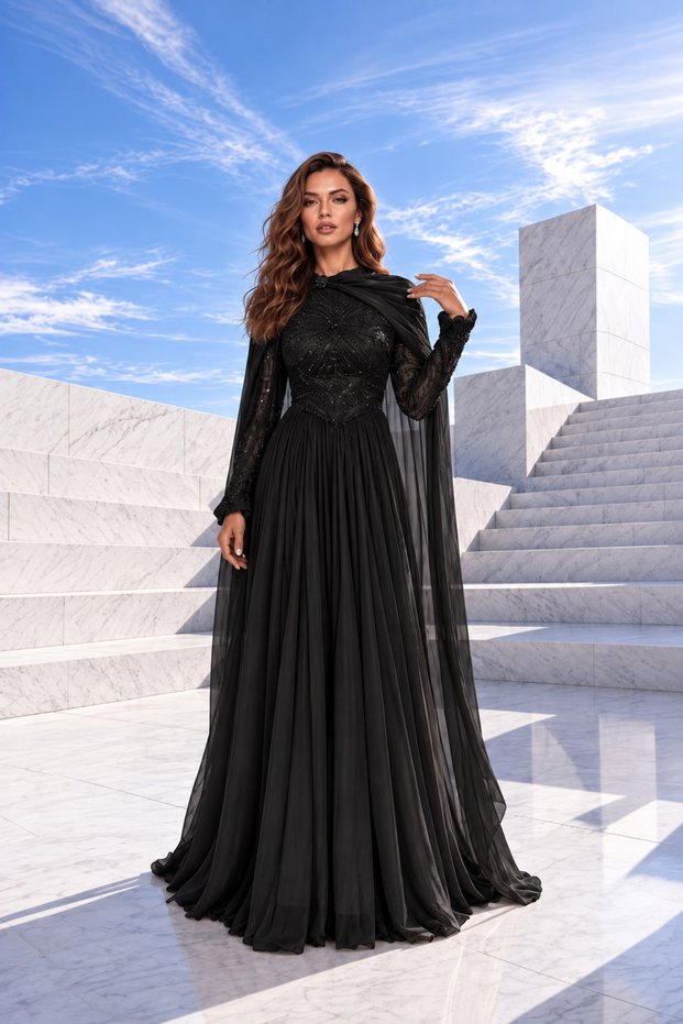 Sequin Embroidery Detailed Evening Dress