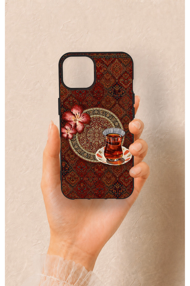 iPhone 14 Compatible Carpet and Tea Pattern Silicone Case