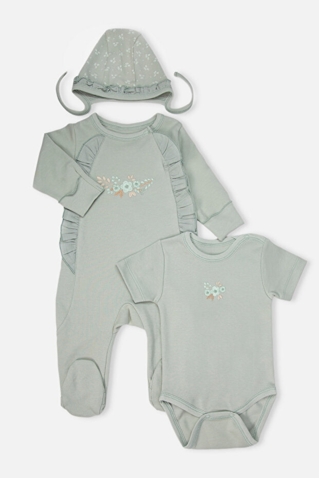 Interlock Bootie Jumpsuit Set 3-Piece (Cute Girl) Mint