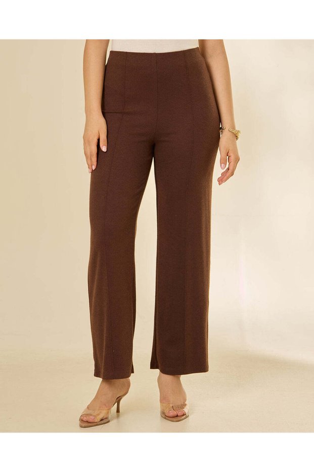 Women Brown Twill Wide Leg Trousers