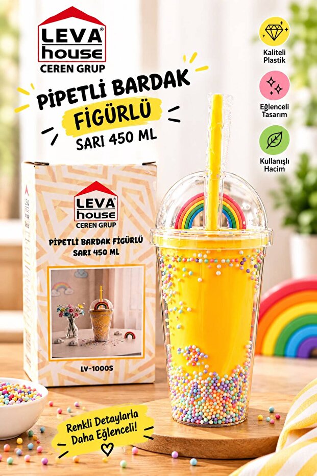 Yellow Cup with Straw and Figure 450ml