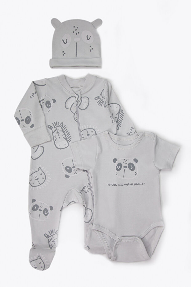 Interlock Bootie Jumpsuit Set 3-Piece (Best Friends) Gray