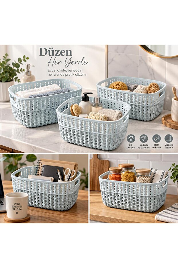 Medium Size 3-Piece Knitted Patterned Storage Basket