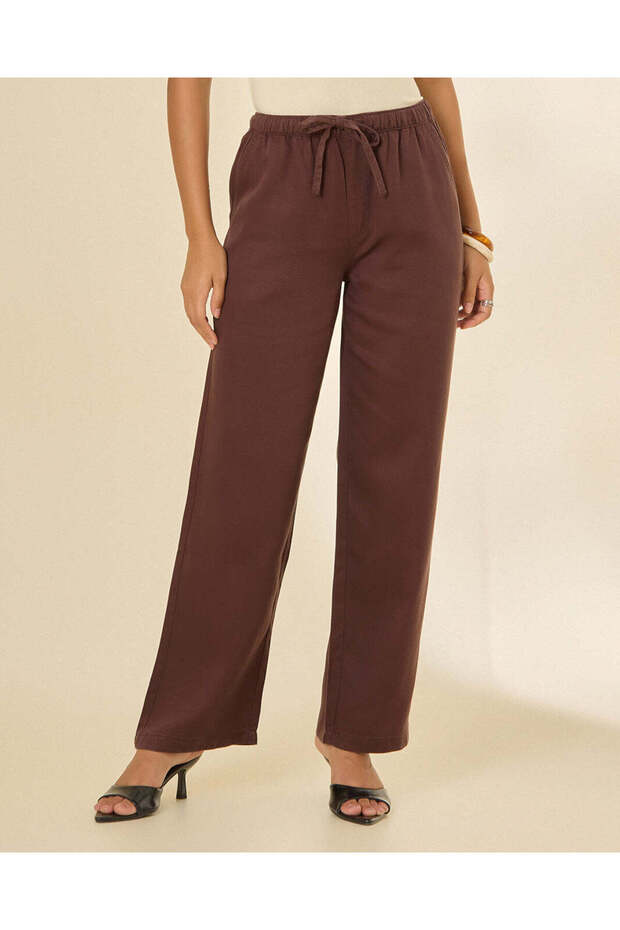 Women Brown Long Length Pull On Pants