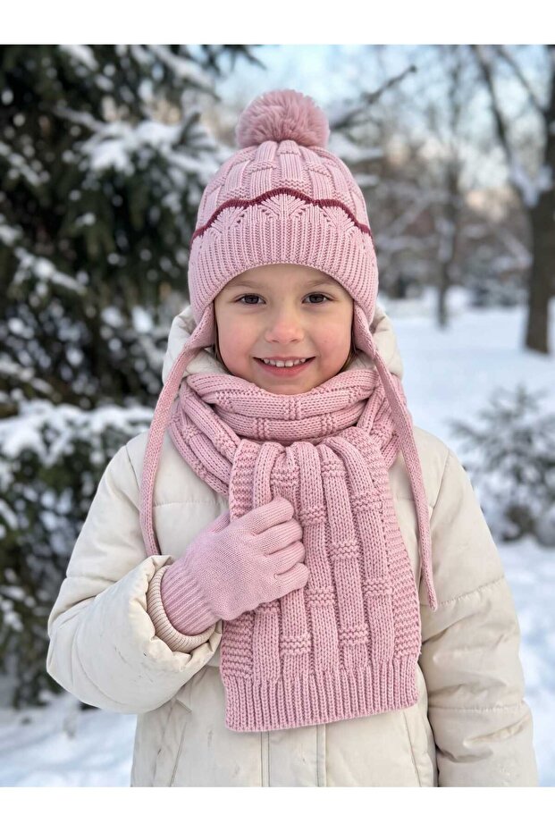 Kitti 1-4 Years Old Girls' Lined Scarf, Beanie, Gloves 3-Piece Set