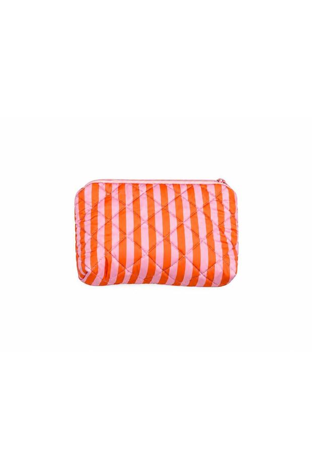 Women's Orange Striped Large Makeup Bag