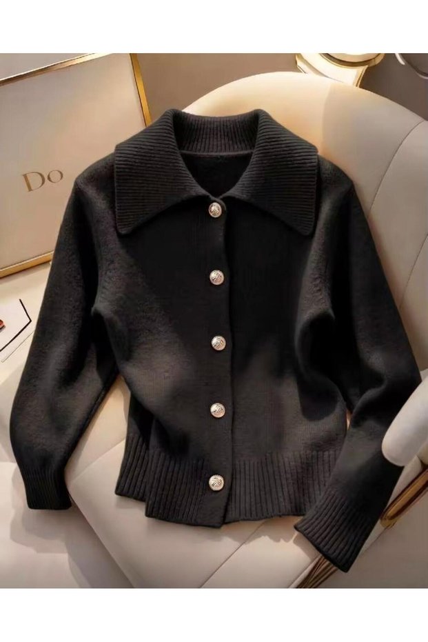 Double-Breasted Collar Detailed Women's Knitwear Cardigan