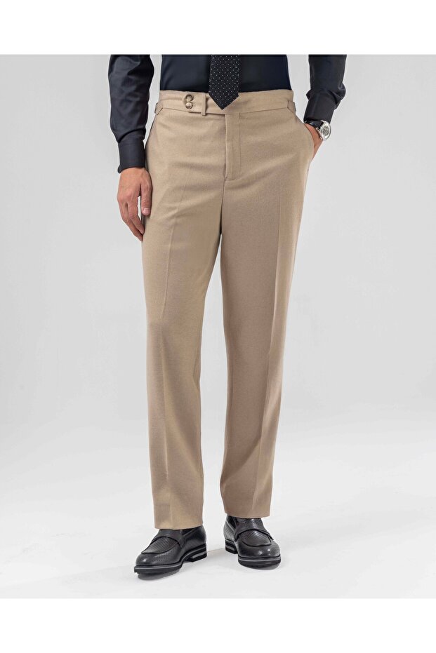 Slim Fit Bel Detailed Trousers Mink T14825
