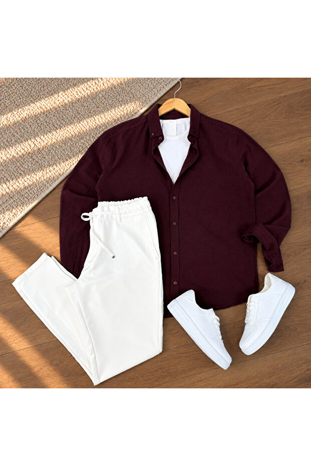 Men's Long Sleeve Regular Fit Melange Fabric Seasonal Shirt & Jogger Pants 2-Piece Set