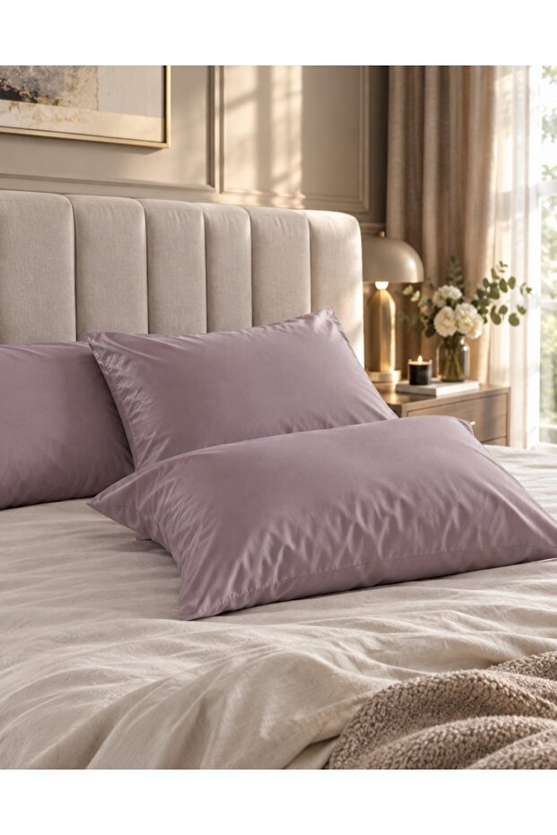Satin 2-Piece Pillowcase Set 100% Cotton - Soft Plum