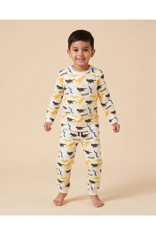 Boys Ivory Dinosaur Print Pyjama Set