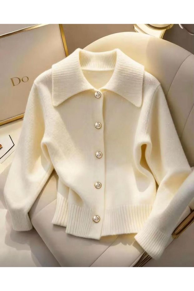 Double-Breasted Collar Detailed Women's Knitwear Cardigan
