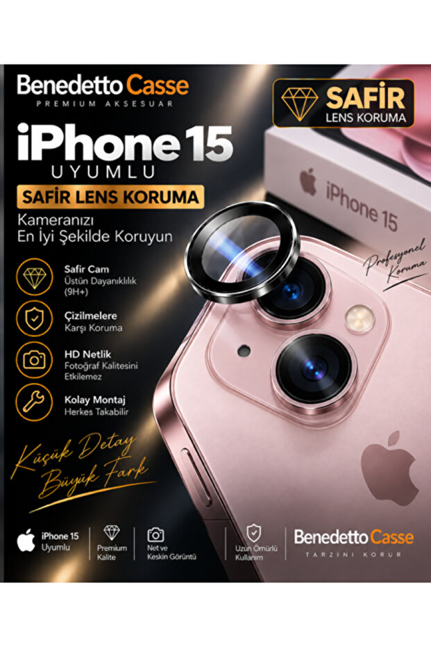iPhone 15 Compatible Sapphire Camera Lens Protector – Easy Installation, Scratch and Impact Protection, Hd Clear Image
