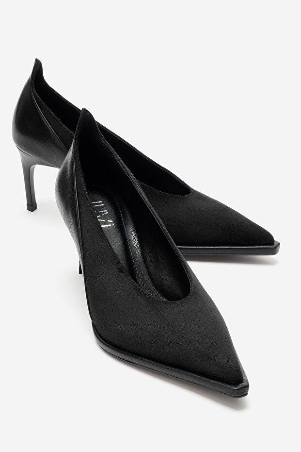 Meadow Black Suede Leather Women's Heeled Shoes