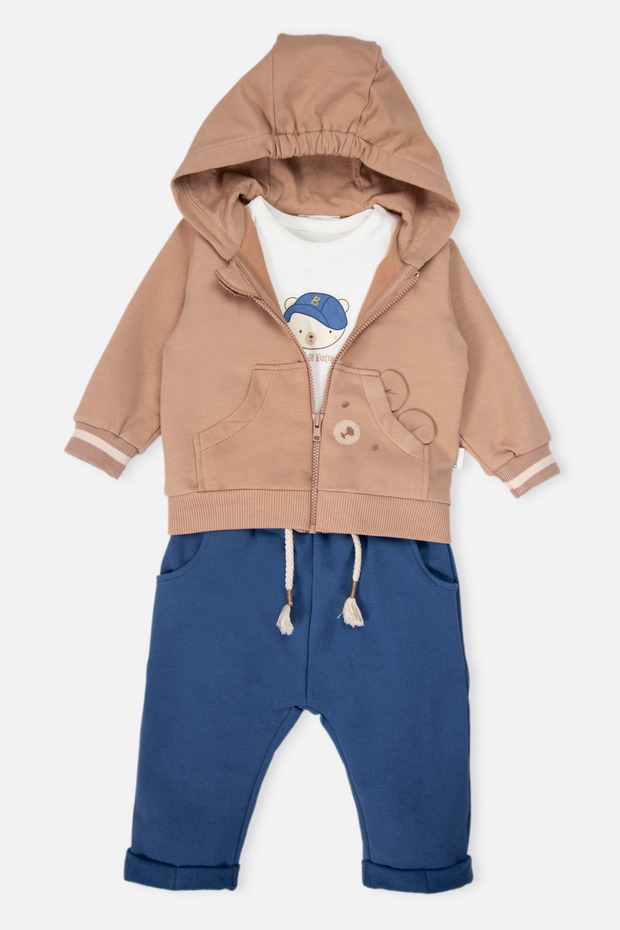 Two-Strap Hooded Cardigan 3-Piece Set (Star of Winter) Brown