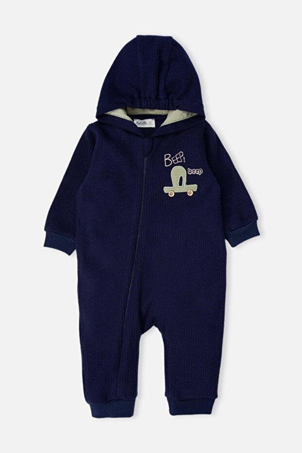 Selani̇k Hooded Jumpsuit Without Booties (Crazy Car) Dark Blue
