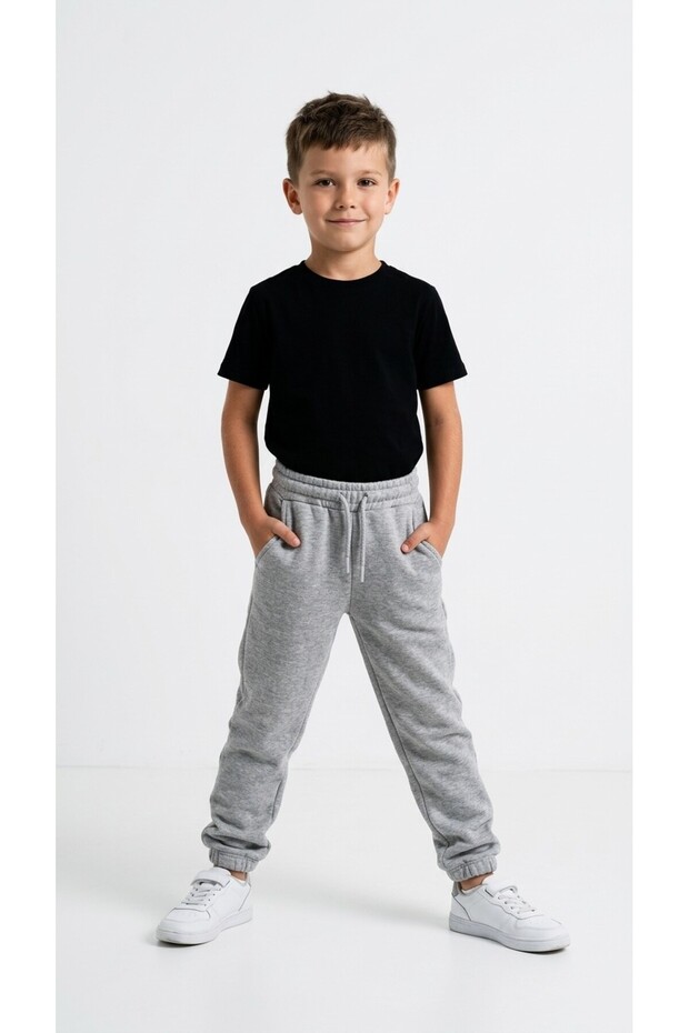 6,7,8,9,10,11 Years Old Children's 3 Thread (Non-Embroidered) Sweatpants Short Sleeve Unprinted School T-Shirt