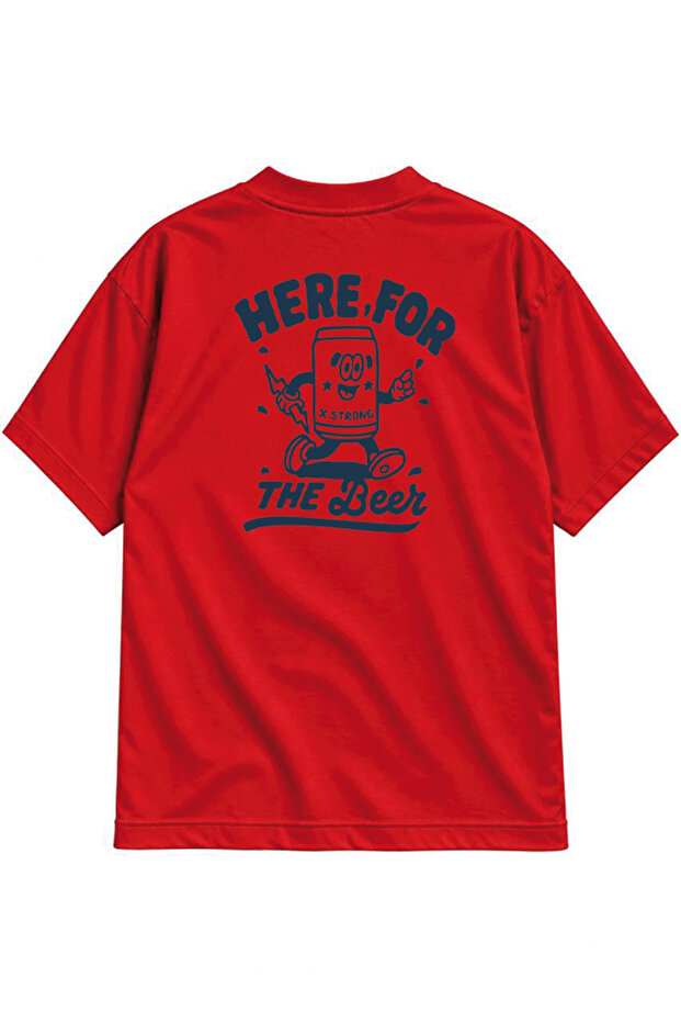 Here for the Beer Printed Oversize T-Shirt Front and Back Design