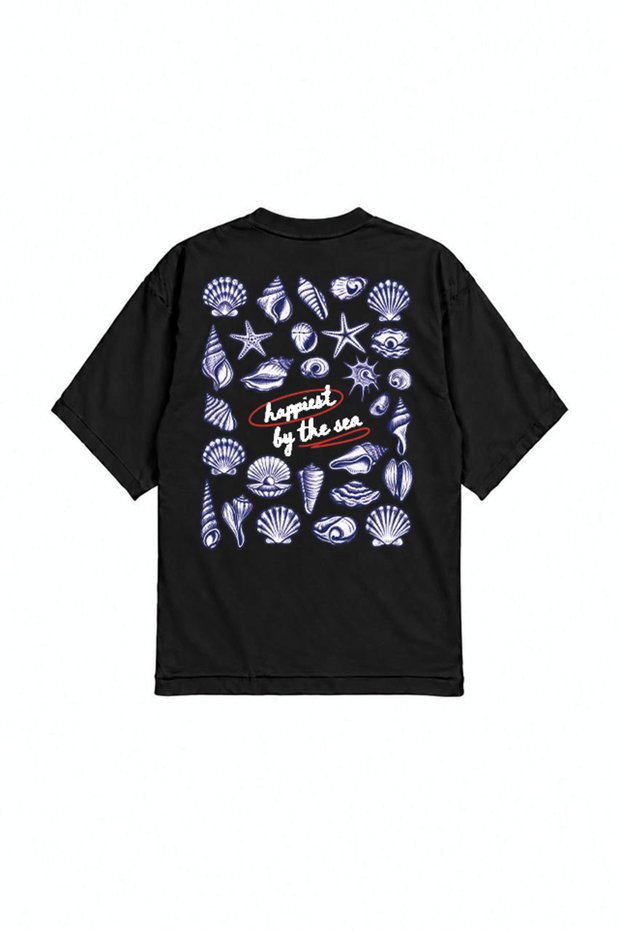 Happiest by the Sea Oversize T-Shirt with Front and Back Print