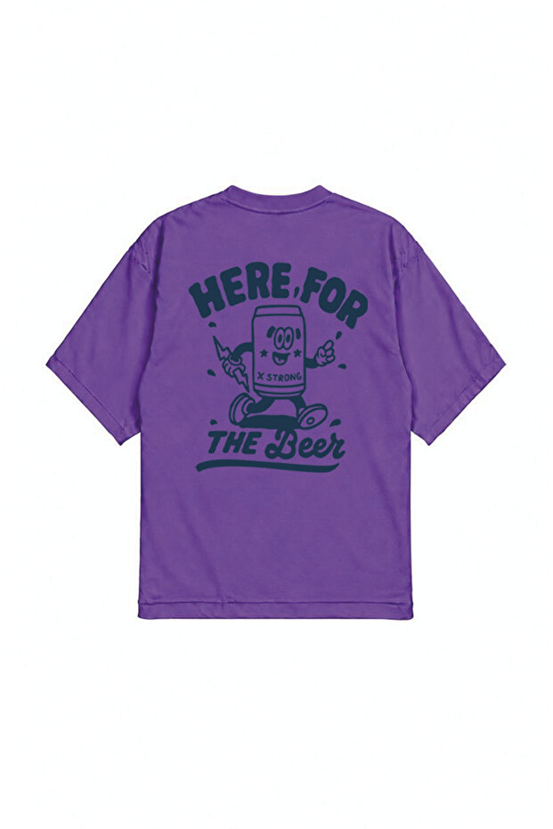 Here for the Beer Printed Oversize T-Shirt Front and Back Design