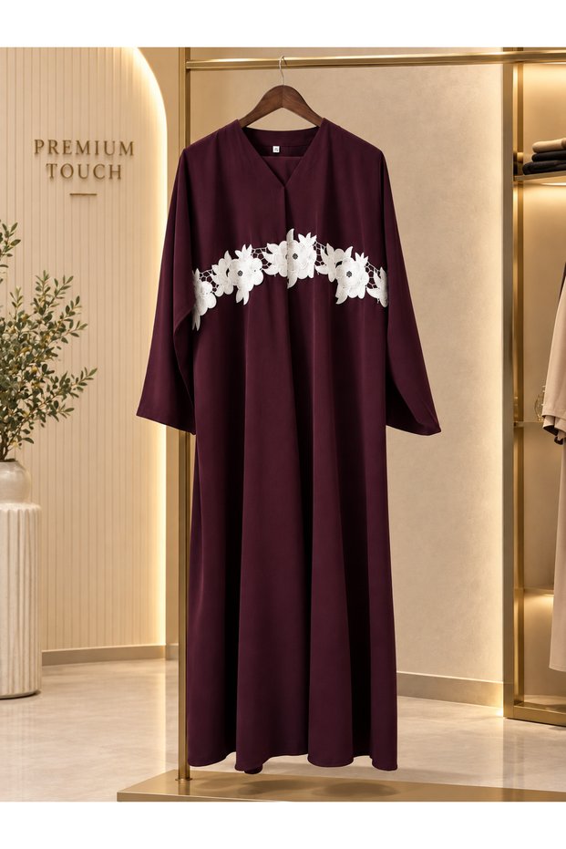 Women’s Burgundy Abaya | Elegant Modest Wear | Front Open Abaya