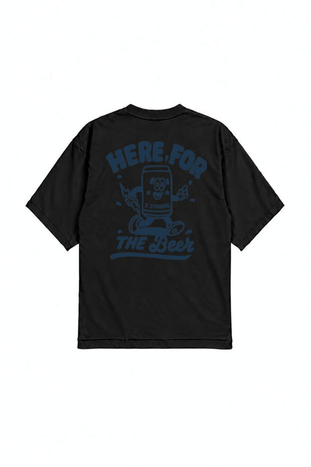 Here for the Beer Printed Oversize T-Shirt Front and Back Design