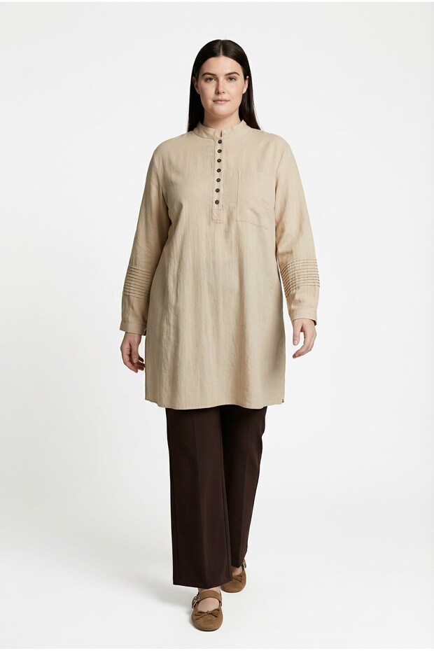 Half-Pleated Ribbed Detailed Tunic