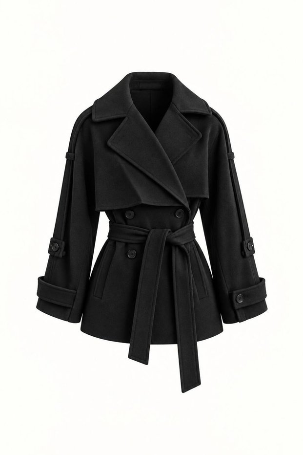 New Season Imported Premium Quality Belted Double Breasted Collar Midi Oversize Cashmere Coat