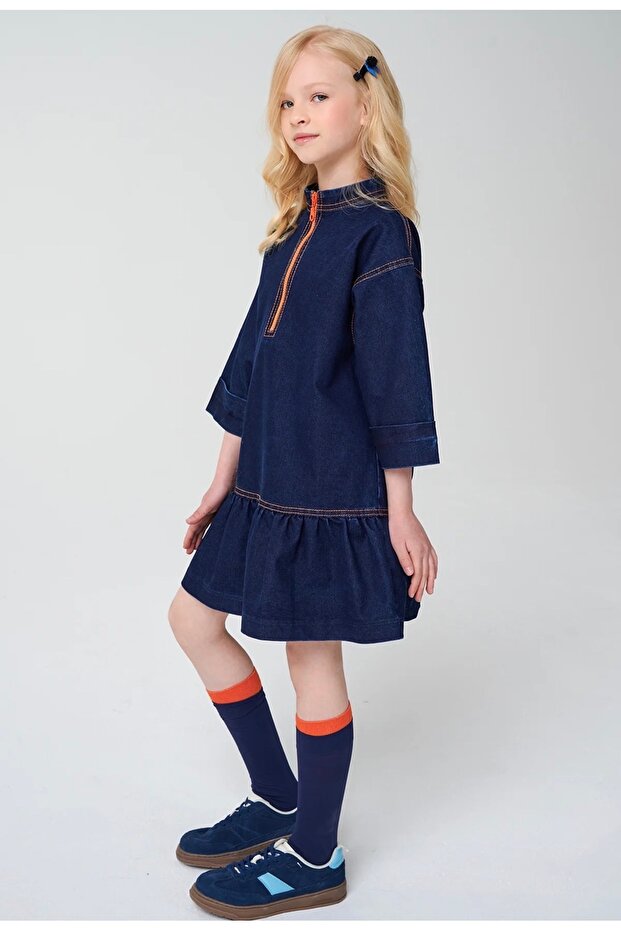 Orange Zippered Comfortable Fit Jean Design Dress